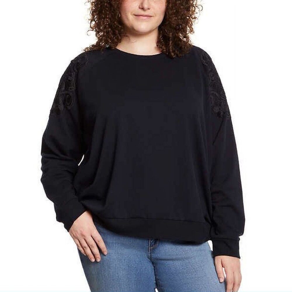 Gloria Vanderbilt Women's Pullover Sweatshirt with Lace Detail (Black, XX-Large)